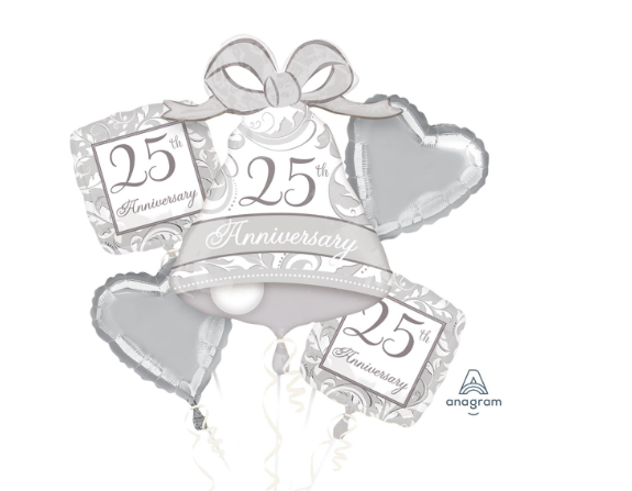 25th anniversary bouquetDescription: Foil balloon of 25th anniversary bouquet (with helium & ribbon)