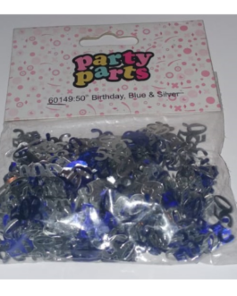 50th birthday confetti in blue and silver