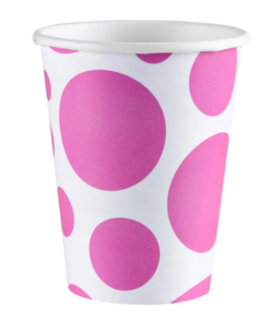 Cups in cerise pink polka dots