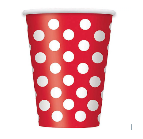 Cups in coral polka dots