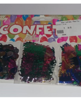 Happy birthday confetti assorted balloons and cake shapes