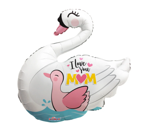 I love you mom (bird shape) Foil Balloon with helium and ribbon