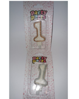Number 1 candle in white and silver