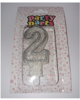 Number 2 candle in white and silver