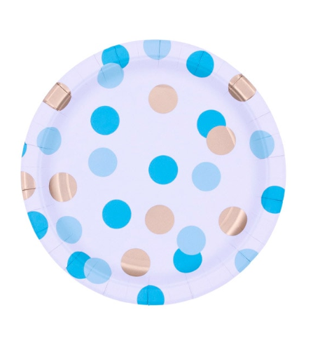 Variatas Small Round Plates in baby blue polka dots