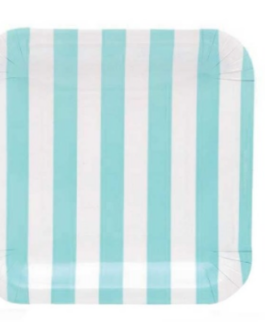 Small Round Plates in baby blue stripes