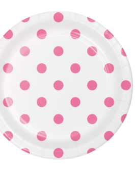 Small Round Plates in cerise pink polka dots