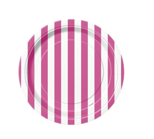Variatas Small Round Plates in cerise pink stripes