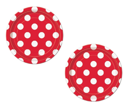 Variatas Small Round Plates in red polka dots