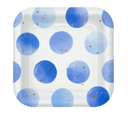 Variatas Small Square Plates in baby blue polka dots