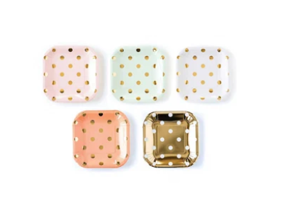 Variatas Small Square Plates in baby pink polka dots
