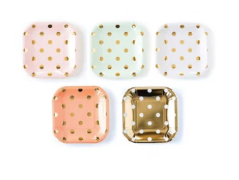 Variatas Small Square Plates in cerise pink polka dots