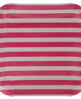 Small Square Plates in cerise pink stripes