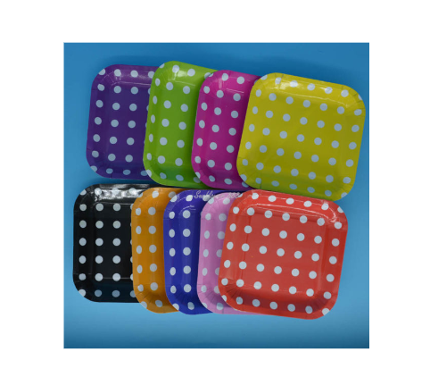 Variatas Small Square Plates in yellow polka dots
