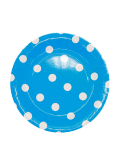 Standard Round Plates in baby blue polka dots