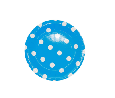 Variatas Standard Round Plates in baby blue polka dots