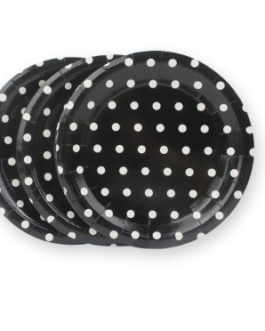 Standard Round Plates in black polka dots