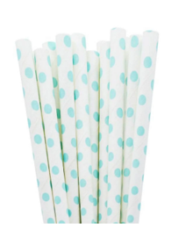Straws in baby blue polka dots