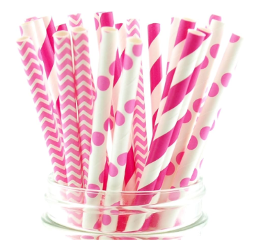 Variatas Straws in cerise pink polka dots