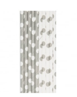Straws in grey polka dots