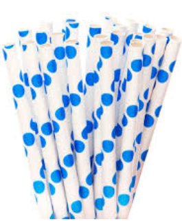 Straws in royal blue polka dots