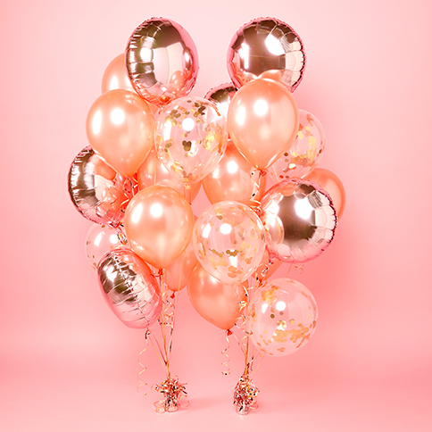 Variatas Balloon Creations: Rose gold, peach and clear confetti filled